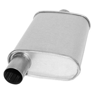AP Exhaust® - Xlerator Performance Aluminized Steel Oval Direct-Fit Exhaust Muffler with Inlet/Outlet Neck (2" Offset ID, 2" Center OD, 11" Length)
