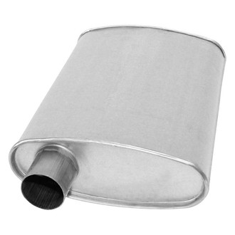 AP Exhaust® - Xlerator Performance Aluminized Steel Oval Direct-Fit Exhaust Muffler with Inlet/Outlet Neck (2.25" Offset ID, 2.25" Center OD, 14" Length)