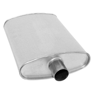 AP Exhaust® - Xlerator Performance Aluminized Steel Oval Direct-Fit Exhaust Muffler with Inlet/Outlet Neck (2" Offset ID, 2" Center OD, 14" Length)