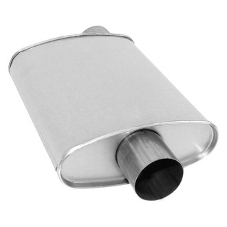 AP Exhaust® - Xlerator Performance Aluminized Steel Oval Direct-Fit Exhaust Muffler with Inlet/Outlet Neck (3" Offset ID, 3" Center OD, 14" Length)