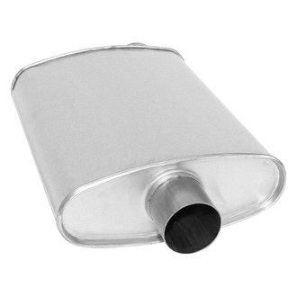 AP Exhaust® - Xlerator Performance Aluminized Steel Oval Direct-Fit Exhaust Muffler with Inlet/Outlet Neck (2.5" Offset ID, 2.5" Center OD, 14" Length)