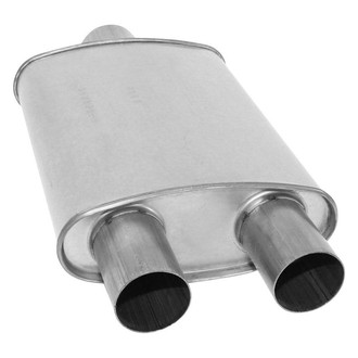 AP Exhaust® - Xlerator Performance Aluminized Steel Oval Direct-Fit Exhaust Muffler with Inlet/Outlet Neck (3" Center ID, 2.5" Dual OD, 14" Length)