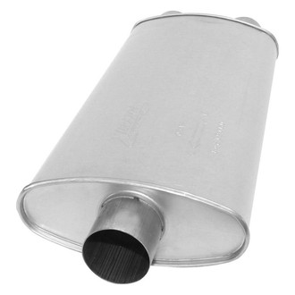 AP Exhaust® - Xlerator Performance Aluminized Steel Oval Direct-Fit Exhaust Muffler with Inlet/Outlet Neck (3" Center ID, 3" Dual OD, 24" Length)