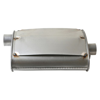 AP Exhaust® - MSL Maximum Driver Side Aluminized Steel Oval Direct Fit Exhaust Muffler with Inlet / Outlet Neck