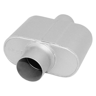 AP Exhaust® - Xlerator Performance Aluminized Steel Oval Exhaust Muffler with Inlet/Outlet Neck (3" Center ID, 3" Center OD, 6.5" Length)
