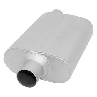 AP Exhaust® - Xlerator Performance Aluminized Steel Oval Exhaust Muffler with Inlet/Outlet Neck (2.5" Center ID, 2.5" Offset OD, 13" Length)