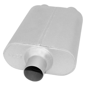 AP Exhaust® - Xlerator Performance Aluminized Steel Oval Exhaust Muffler with Inlet/Outlet Neck (2.25" Center ID, 2.25" Dual OD, 13" Length)