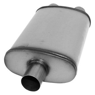 AP Exhaust® - Xlerator Performance Stainless Steel Oval Exhaust Muffler with Inlet/Outlet Neck (2.25" Center ID, 2.25" Dual OD, 14" Length)