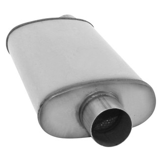 AP Exhaust® - Xlerator Performance Stainless Steel Oval Exhaust Muffler with Inlet/Outlet Neck (3" Offset ID, 3" Center OD, 18" Length)