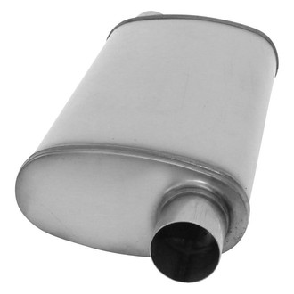 AP Exhaust® - Xlerator Performance Stainless Steel Oval Exhaust Muffler with Inlet/Outlet Neck (2.5" Offset ID, 2.5" Offset OD, 18" Length)