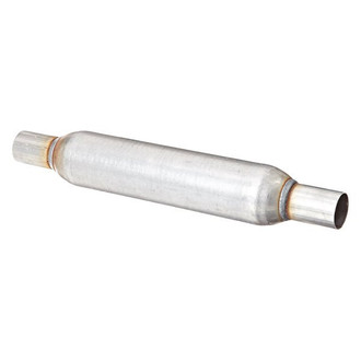 AP Exhaust® - Enforcer Series Aluminized Steel Round Glass Pack Straight Exhaust Muffler with Inlet and Outlet Neck (2" Center ID, 2" Center OD, 16" Length)