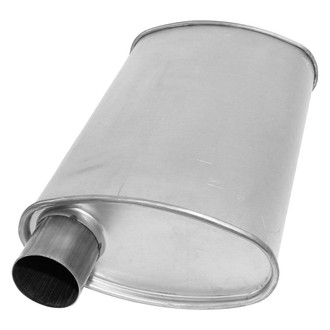AP Exhaust® - Xlerator Performance Aluminized Steel Oval Exhaust Muffler with Inlet/Outlet Neck (2.25" Offset ID, 2.25" Center OD, 14" Length)