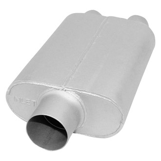 AP Exhaust® - Xlerator Performance Aluminized Steel Oval Exhaust Muffler with Inlet/Outlet Neck (3" Center ID, 2.25" Dual OD, 13" Length)