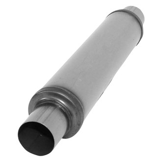 AP Exhaust® - Xlerator Performance Stainless Steel Round Exhaust Muffler with Inlet/Outlet Neck (2.5" Center ID, 2.5" Center OD, 18" Length)