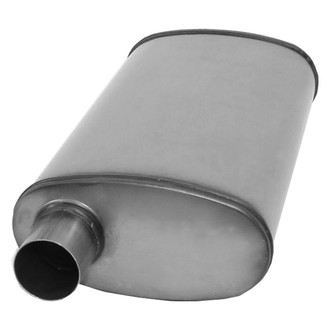 AP Exhaust® - Xlerator Performance Stainless Steel Oval Exhaust Muffler with Inlet/Outlet Neck (2.25" Offset ID, 2.25" Center OD, 18" Length)