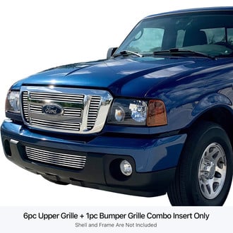 APG® GR06FGG73S - 7-Pc Chrome Polished 8x6 mm Horizontal Billet Main and Bumper Grille Kit