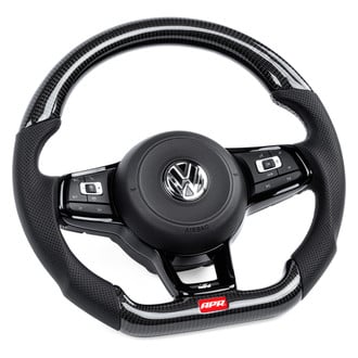 APR® - 3-Spoke Black Carbon Fiber/Leather Steering Wheel with Paddles and Silver Stitching