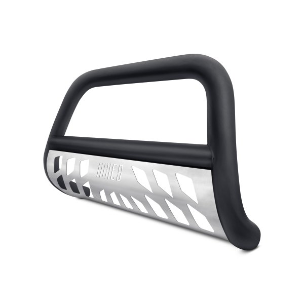 Aries® - 4" Big Horn Black Bull Bar with Brushed Skid Plate