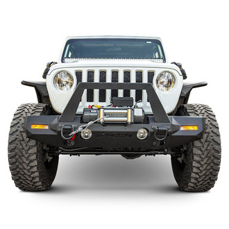 Aries® - TrailChaser™ Mid Width Textured Black Front Winch Modular Bumper Kit with Angular Hoop and Fender Flares