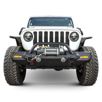 Aries® - TrailChaser™ Mid Width Textured Black Front Winch Modular Bumper Kit with Hoop and Fender Flares