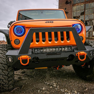 Aries® - TrailChaser™ Mid Width Textured Black Front Winch Modular Bumper Kit with Angular Hoop