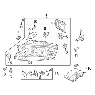 Audi OE - Front Lamps - Headlamp Components (W/O Directional Beam, With Xenon Headlamps)