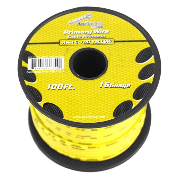 Audiopipe® - 16 AWG Single 100' Yellow Stranded TWP Primary Wire