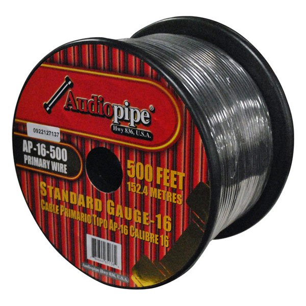 Audiopipe® - 16 AWG Single 500' Black Stranded TWP Primary Wire