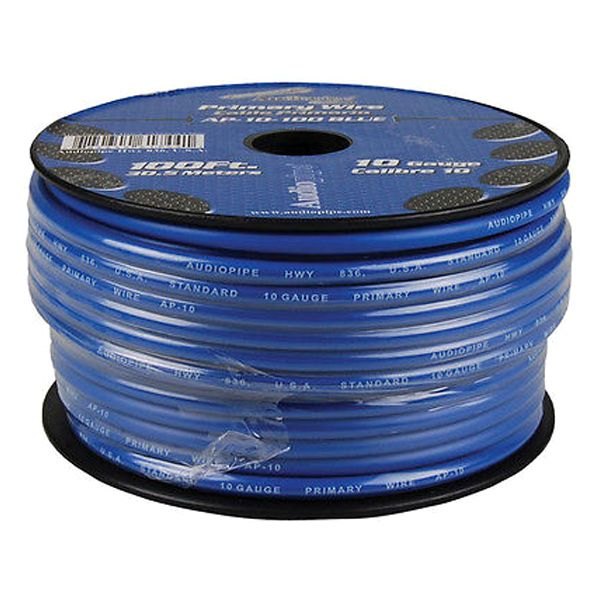 Audiopipe® - 10 AWG Single 100' Blue Stranded TWP Primary Wire