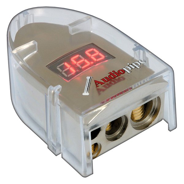 Audiopipe® - Gold Plated 4-Position Positive Battery Terminal with Digital Voltage Meter (1 x 0/1 AWG, 1 x 4 AWG, 2 x 8 AWG Out)