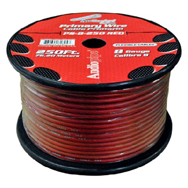 Audiopipe® - Flexible Series 8 AWG Single 250' Red Stranded GPT Primary Wire