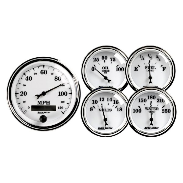 Auto Meter® - Old Tyme White II™ 5-Piece (3-3/8" and 2-1/16") In-Dash Gauge Kit