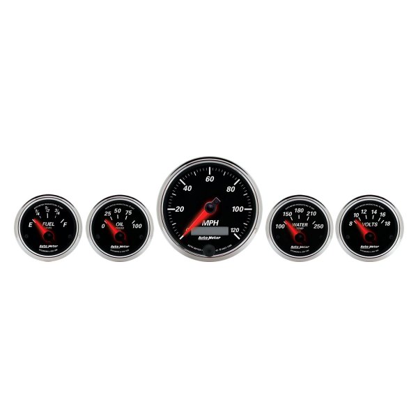 Auto Meter® - Designer Black II™ 5-Piece (3-3/8" and 2-1/16") In-Dash Gauge Kit