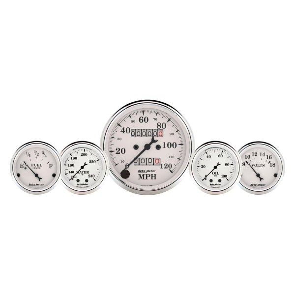 Auto Meter® - Old Tyme White™ 5-Piece (3-1/8" and 2-1/16") In-Dash Gauge Kit