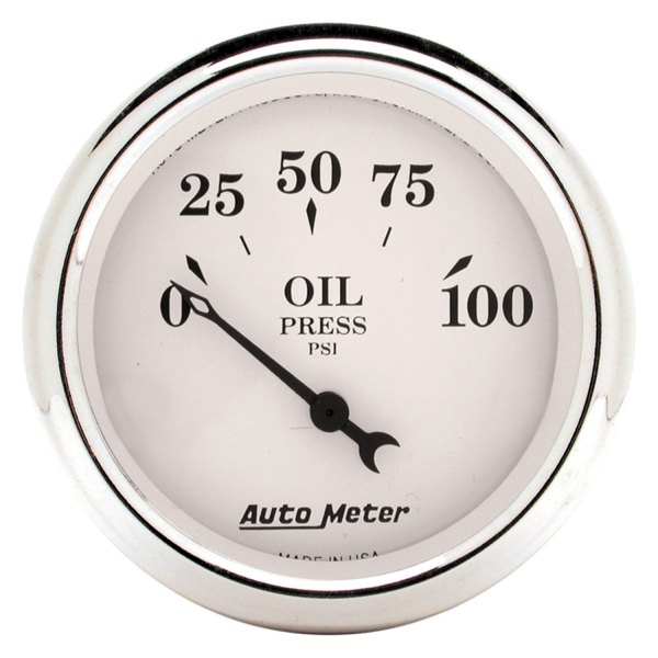 Auto Meter® - Old Tyme White Series 2-1/16" Oil Pressure Gauge, 0-100 PSI