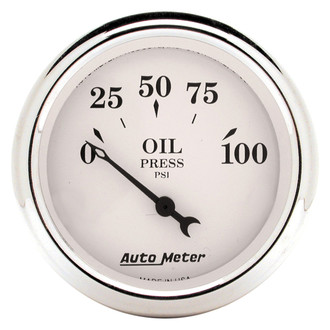 Auto Meter® - Old Tyme White Series 2-1/16" Oil Pressure Gauge, 0-100 PSI