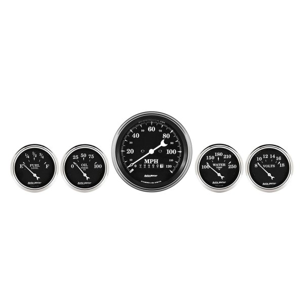 Auto Meter® - Old Tyme Black™ 5-Piece (3-3/8" and 2-1/16") In-Dash Gauge Kit