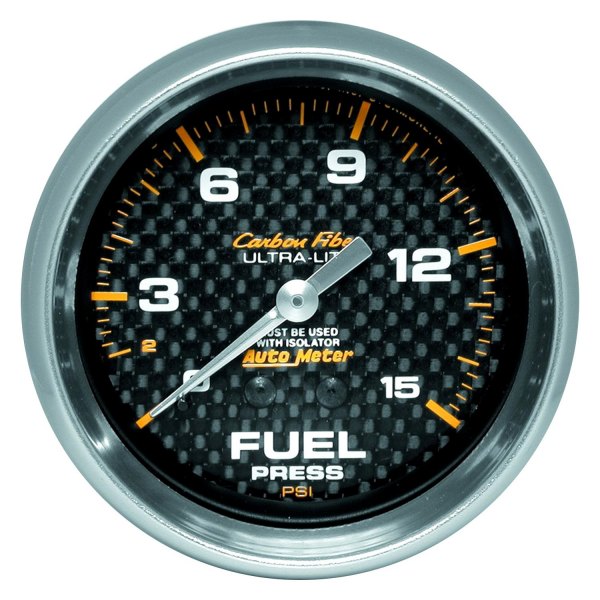 Auto Meter® - Carbon Fiber Series 2-5/8" Fuel Pressure Gauge with Isolator, 0-15 PSI