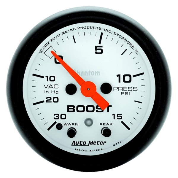 Auto Meter® - Phantom Series 2-1/16" Boost/Vacuum Gauge, 30 In Hg/15 PSI