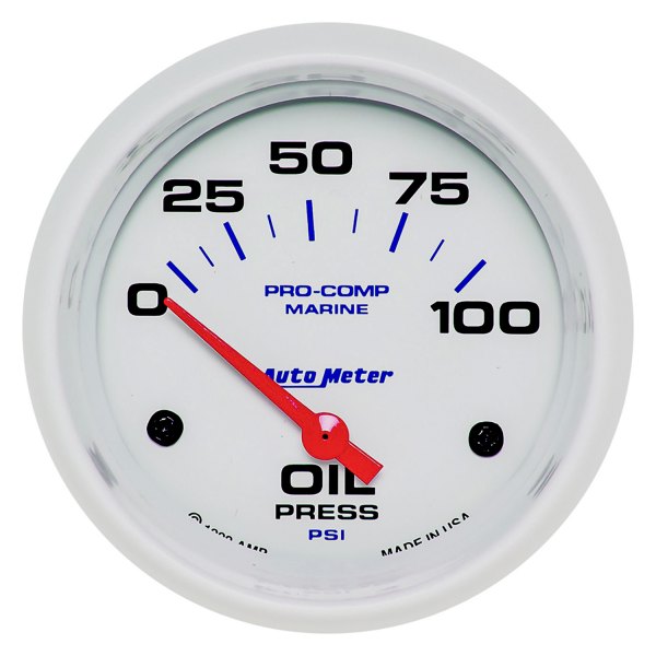 Auto Meter® - Marine White Series 2-5/8" Oil Pressure Gauge, 0-100 PSI