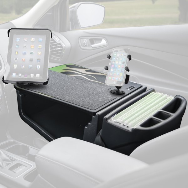 AutoExec® - GripMaster Efficiency Candy Apple Green Flames Desk with iPad/Tablet Mount and X-Grip Smartphone Mount
