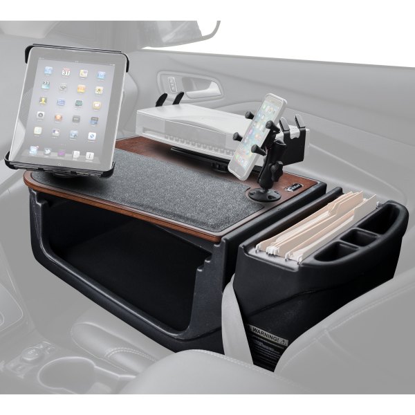 AutoExec® - GripMaster Efficiency Mahogany Desk with X-Grip Smartphone Mount, iPad/Tablet Mount and Printer Stand