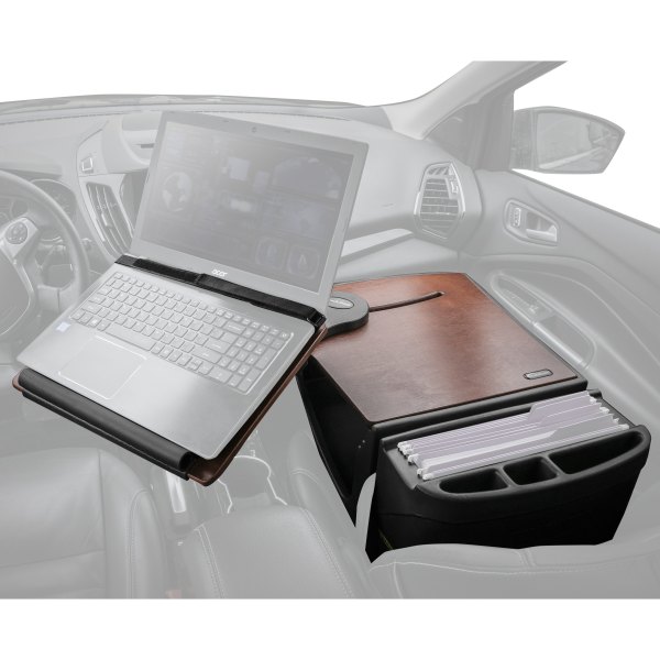 AutoExec® - Reach Front Seat Mahogany Desk with Built-in Power Inverter