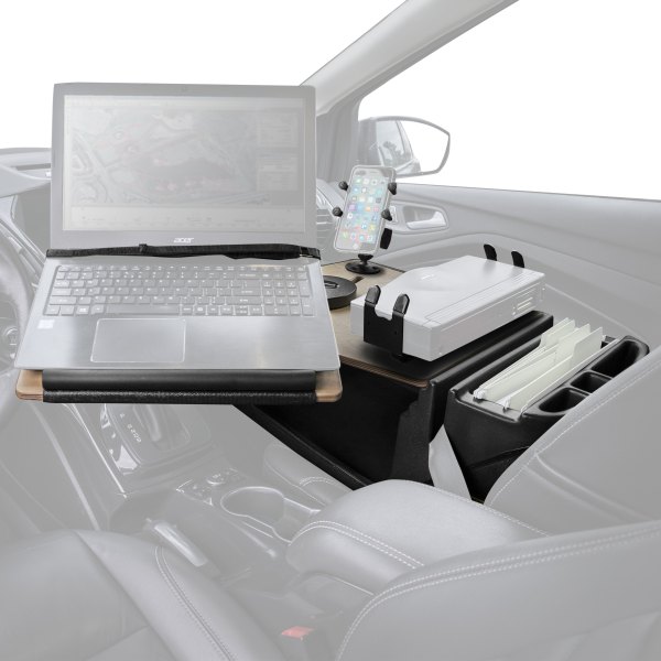 AutoExec® - Reach Front Seat Birch Desk with Built-in Power Inverter, Printer Stand and X-Grip Smartphone Mount