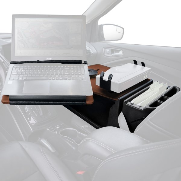 AutoExec® - Reach Front Seat Mahogany Desk with Built-In Power Inverter and Printer Stand