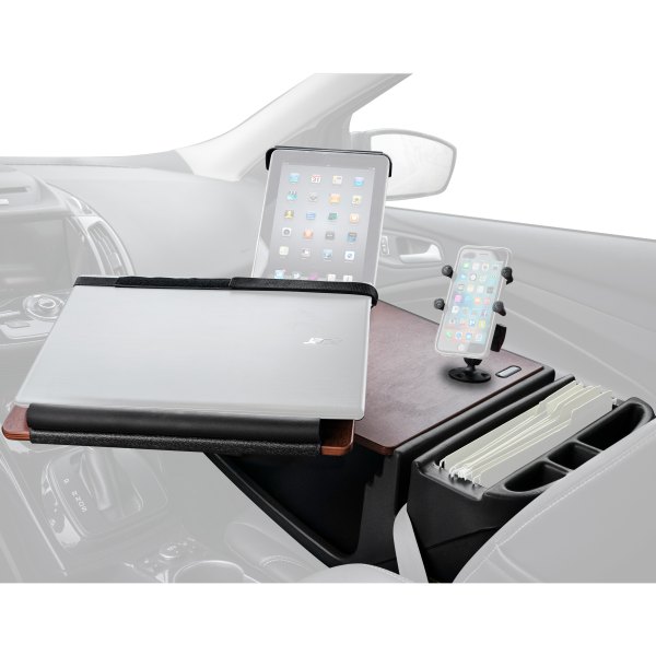 AutoExec® - Reach Front Seat Mahogany Desk with Built-in Power Inverter, Printer Stand and iPad/Tablet Mount