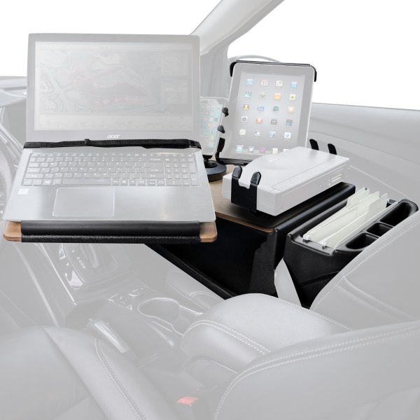 AutoExec® - Reach Front Seat Birch Desk with Built-in Power Inverter, Printer Stand, X-Grip Smartphone Mount and iPad/Tablet Mount
