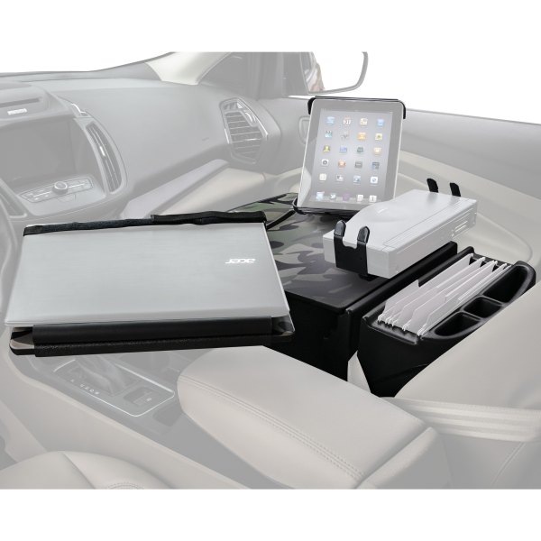 AutoExec® - Reach Front Seat Green Camouflage Desk with Printer Stand and iPad/Tablet Mount