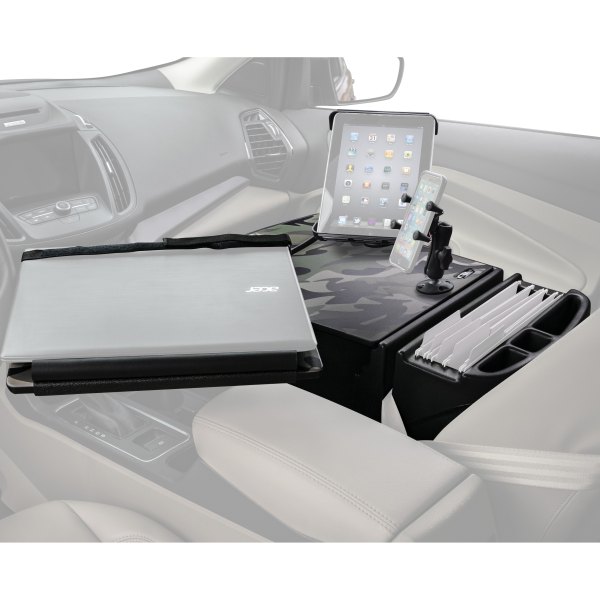 AutoExec® - Reach Front Seat Green Camouflage Desk with X-Grip Smartphone Mount and iPad/Tablet Mount