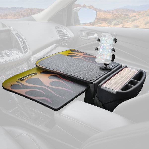 AutoExec® - GripMaster Hot Rod Orange Flames Desk with X-Grip Smartphone Mount